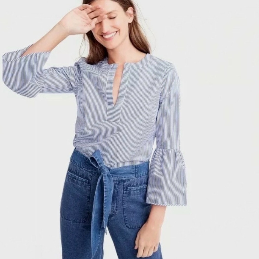 J. Crew Blue and White Striped Blouse